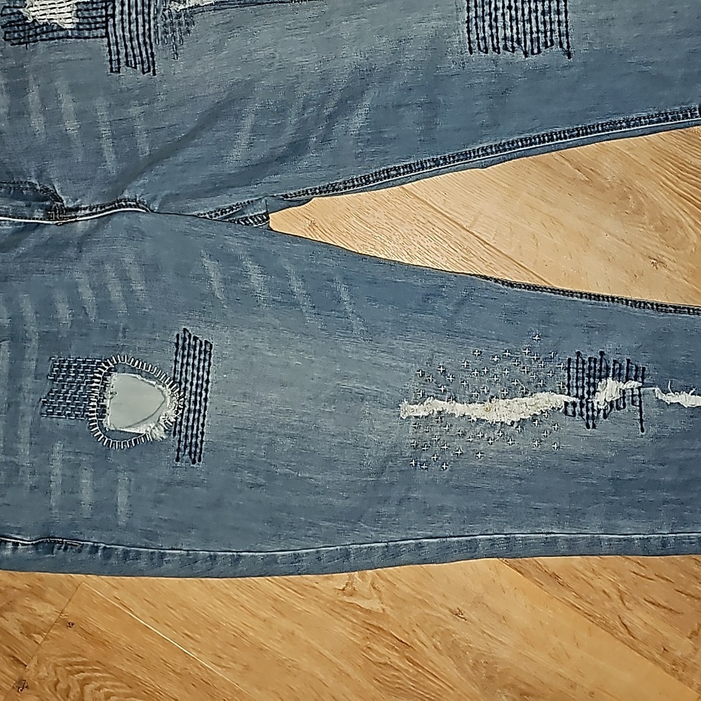 Indigo Thread Co Distressed Patchwork Jeans Bouti… - image 2